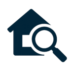 HVAC inspection icon showing a magnifying glass over a house, symbolizing system checks and detailed evaluation.