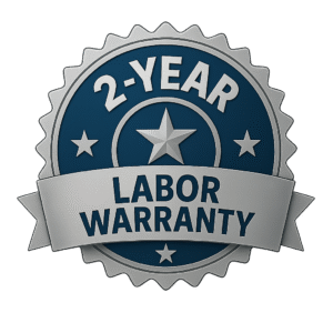 2-year labor warranty badge for AC repair by Bakerβs Heating & Air Conditioning in Tracy, CA.