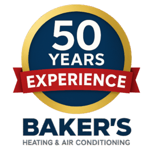 50 years of HVAC experience badge for Baker’s Heating & Air Conditioning in Tracy, CA.